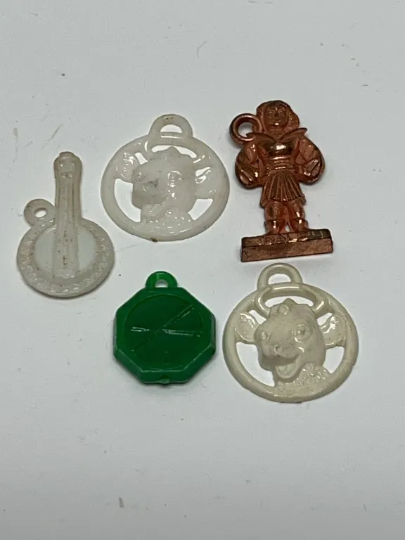 1940s Elsie Borden Dairy Cereal Premium Charms With Dale Rogers and Banjo Lot of 5 USA Tokens Collec