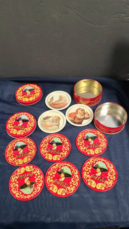 Coca-Cola Tin Coasters With Santa Designs and Decorative Tins