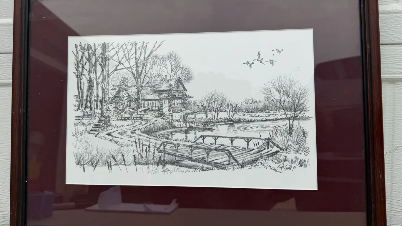 Signed Cabin Pond Landscape Artwork