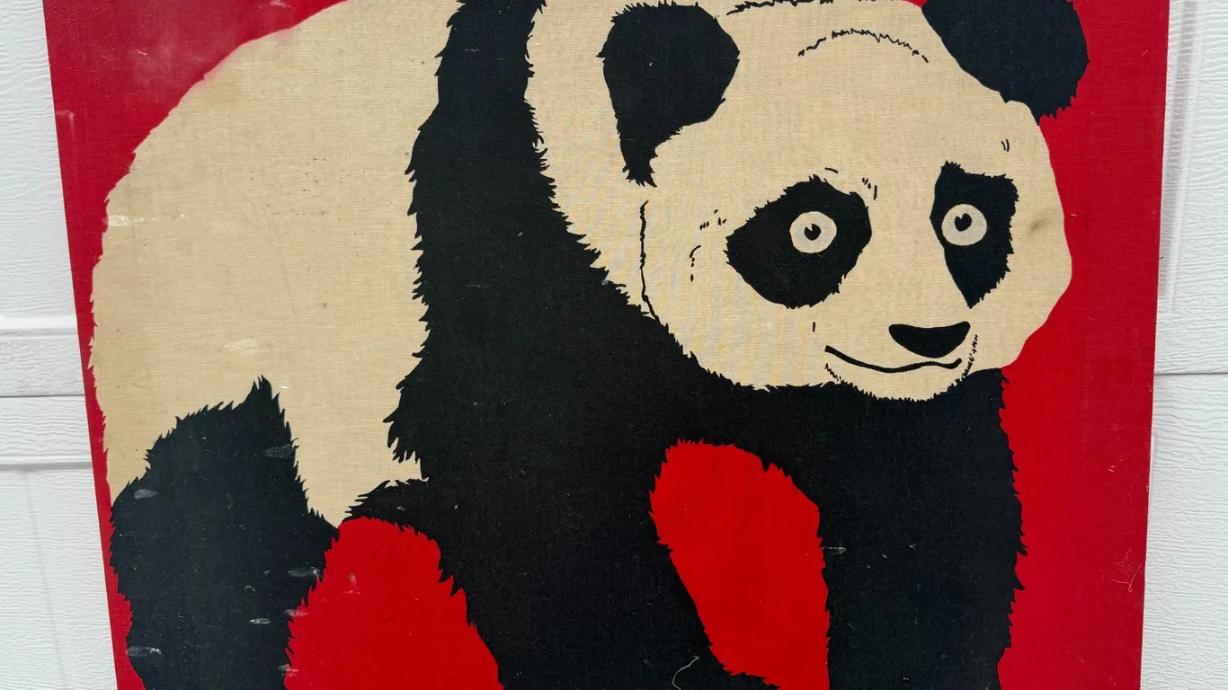 Vintage Panda Bear Screen Print Fabric Wall Art