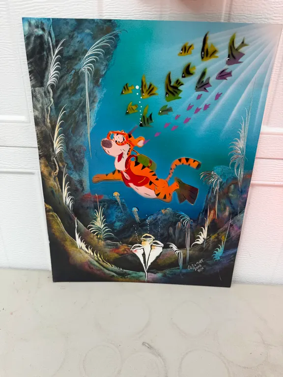 Signed Tigger Underwater Mixed Media Painting