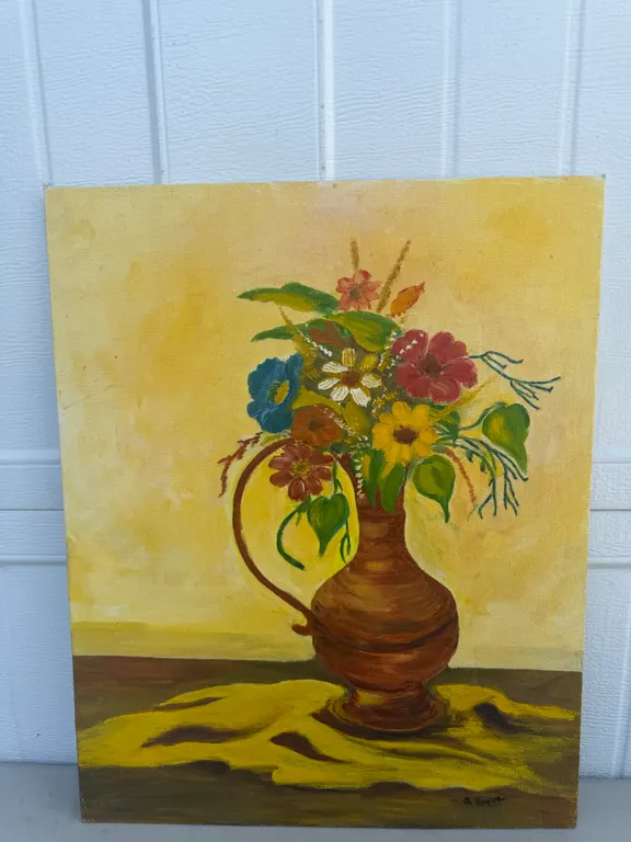 Signed Floral Still Life Painting on Canvas