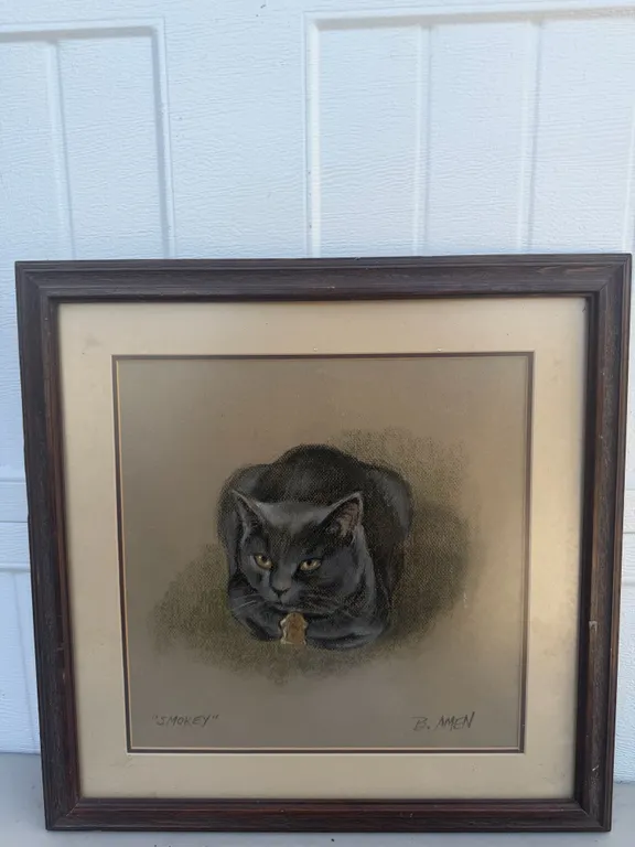 B. Amen “Smokey” Black Cat Framed Drawing