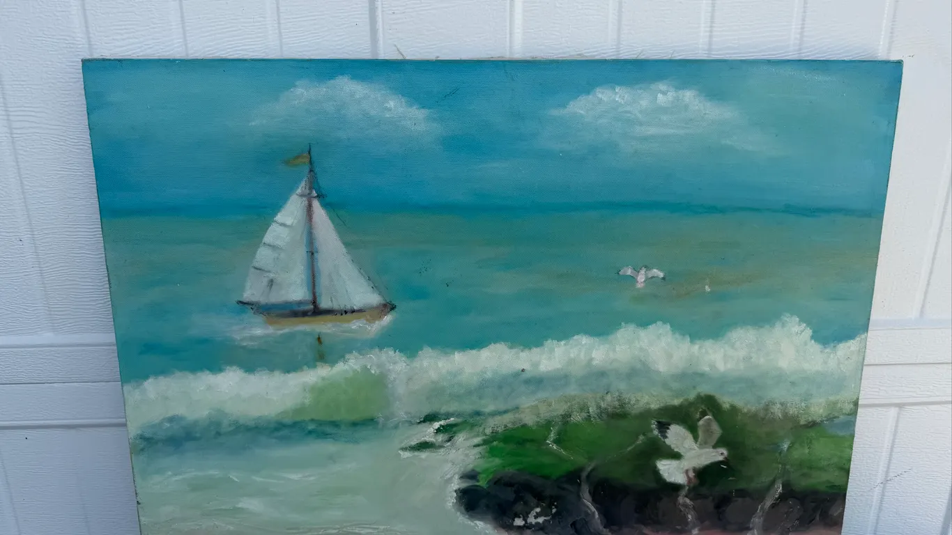Signed Sailboat Seascape Canvas Painting