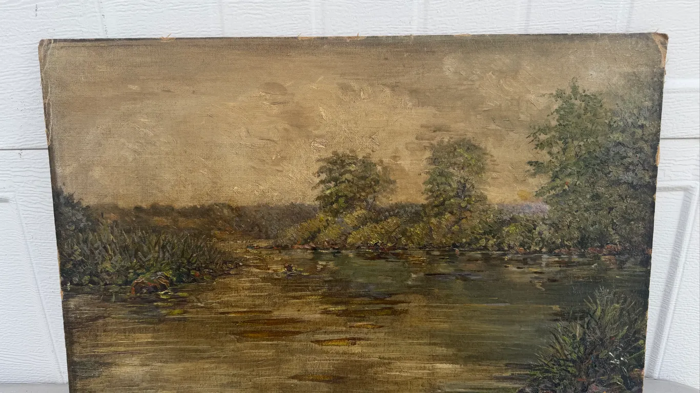 Vintage Signed River Landscape Oil Painting