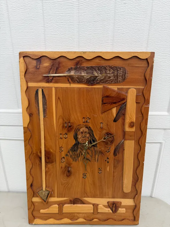 Native American-Themed Wood Wall Clock