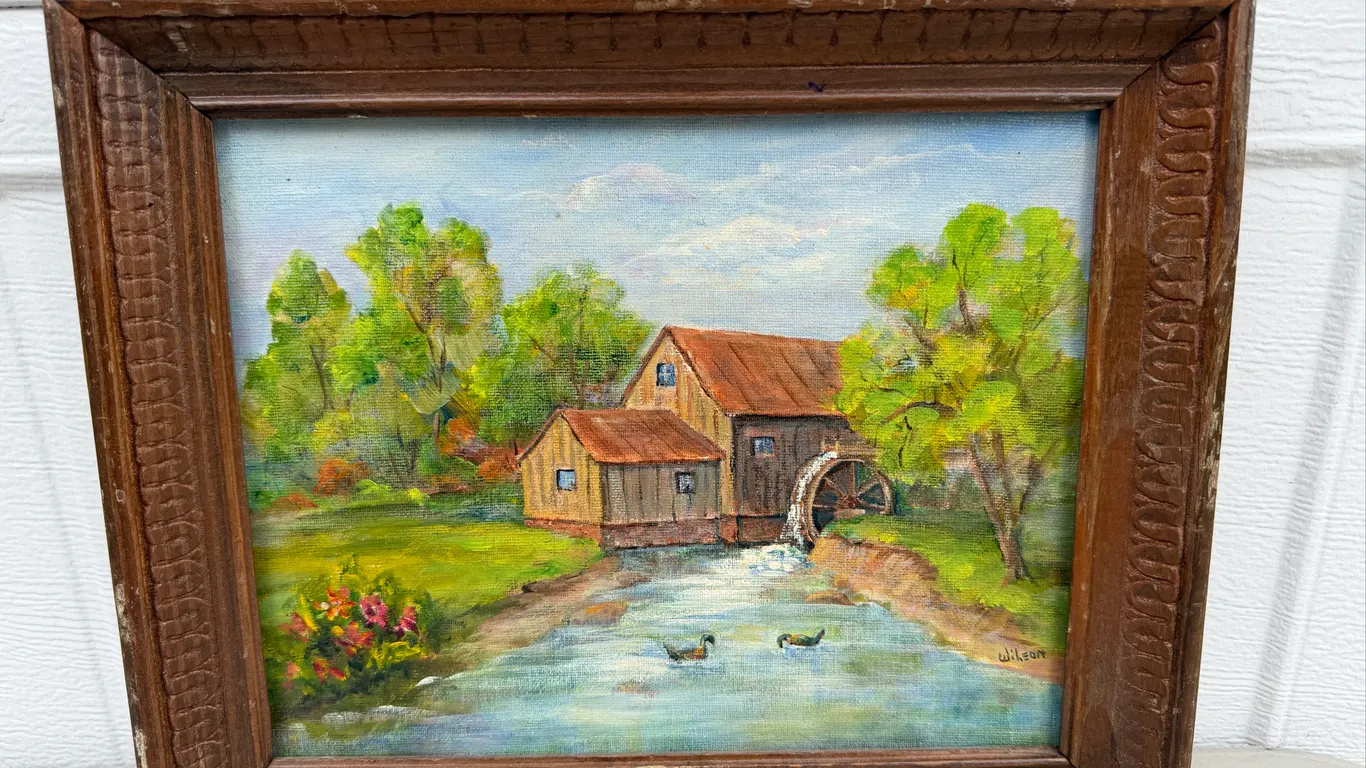 Signed Wilson Watermill Landscape Painting