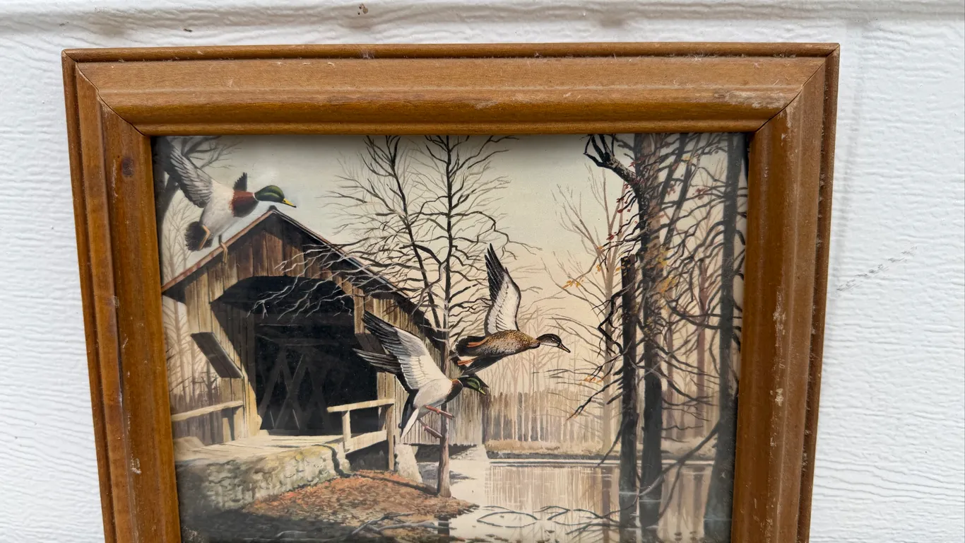 Vintage Ducks and Covered Bridge Print