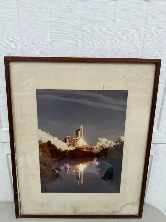 Vintage NASA Space Shuttle Launch Photograph Framed Aerospace Wall Art