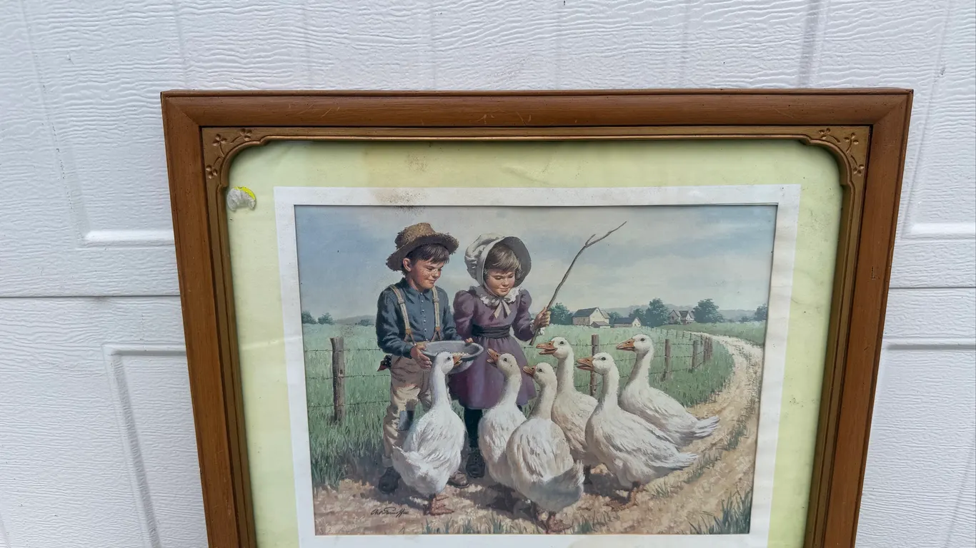 Art Seiden Children Feeding Geese Framed Print