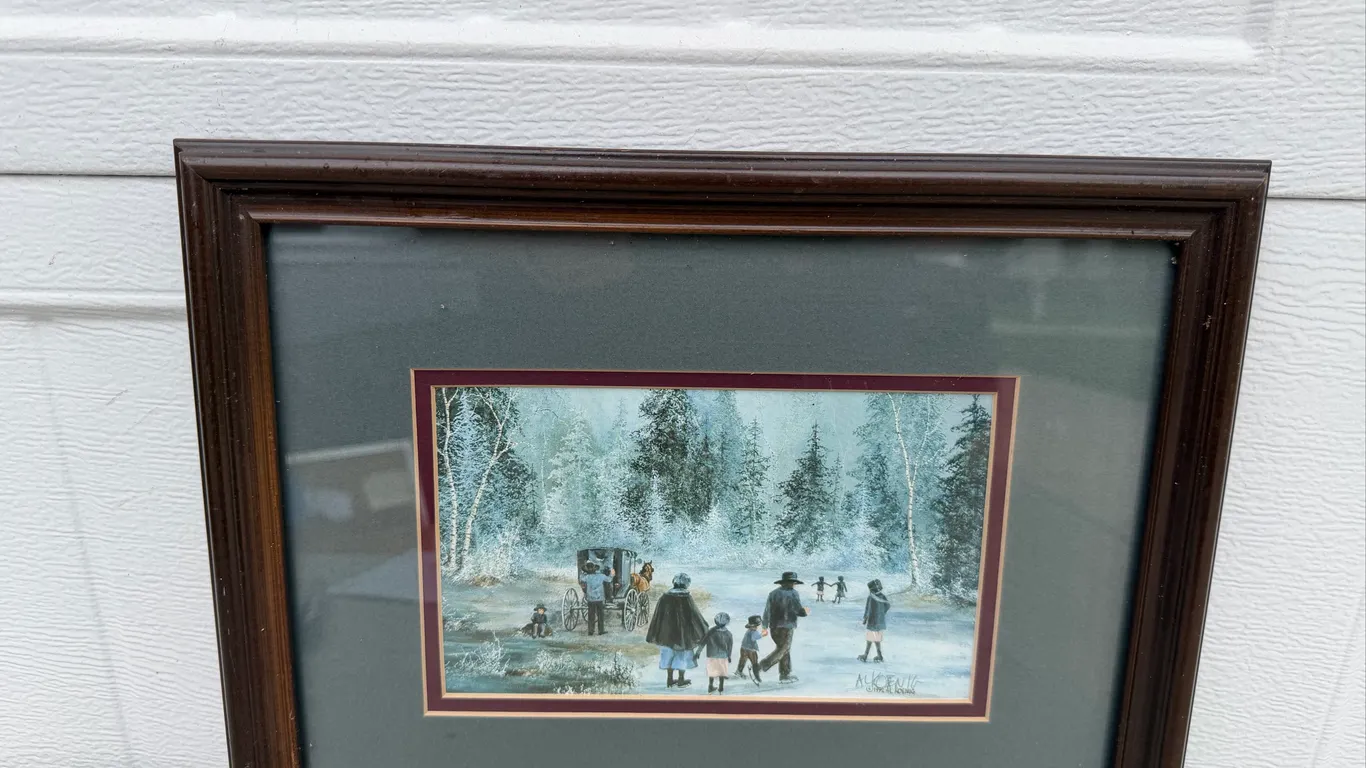 1992 Al Koenig Amish Ice Skating Framed Print