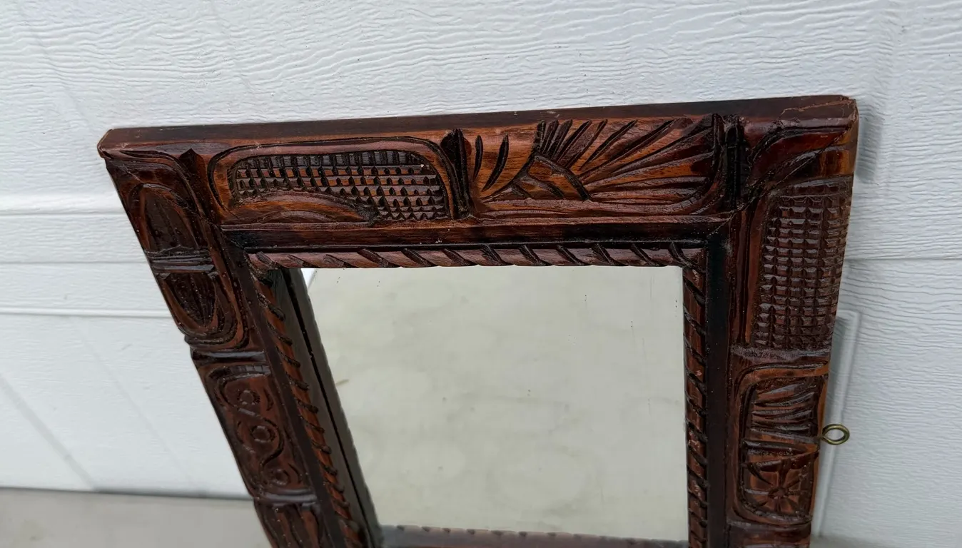 Carved Wood Tribal Style Wall Mirror