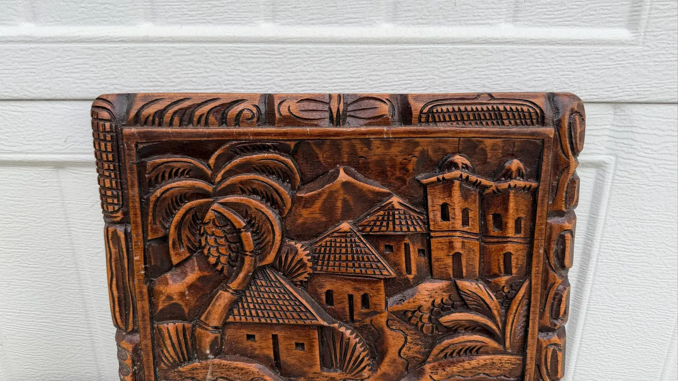 Haiti Carved Wood Village Wall Plaque