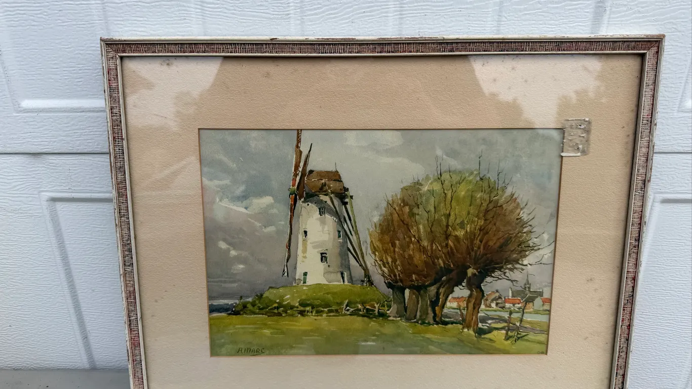 A. Mars Signed Windmill Watercolor Painting