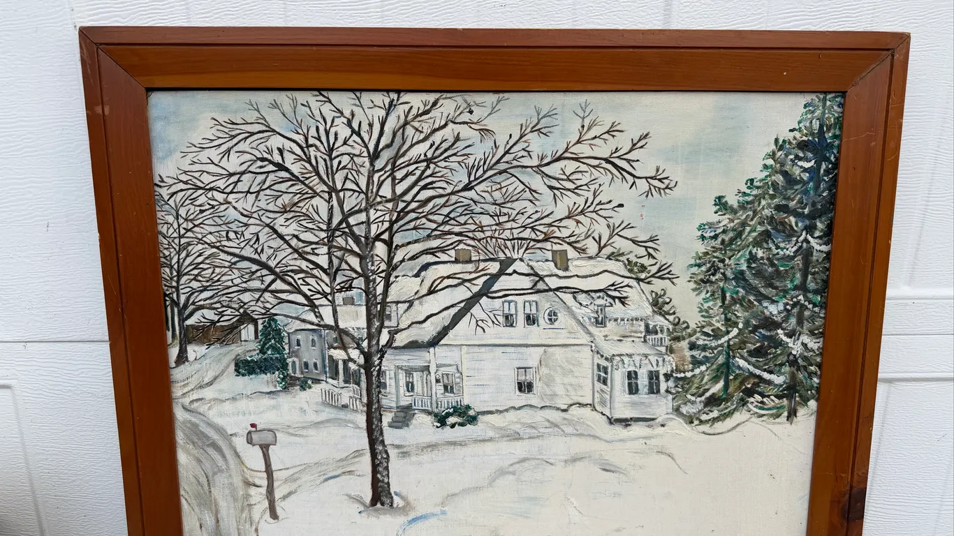 June A. Conner 1964 Framed Winter House Painting