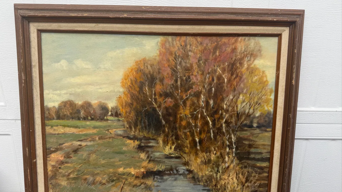 Dave Hill Framed Autumn Creek Landscape Painting