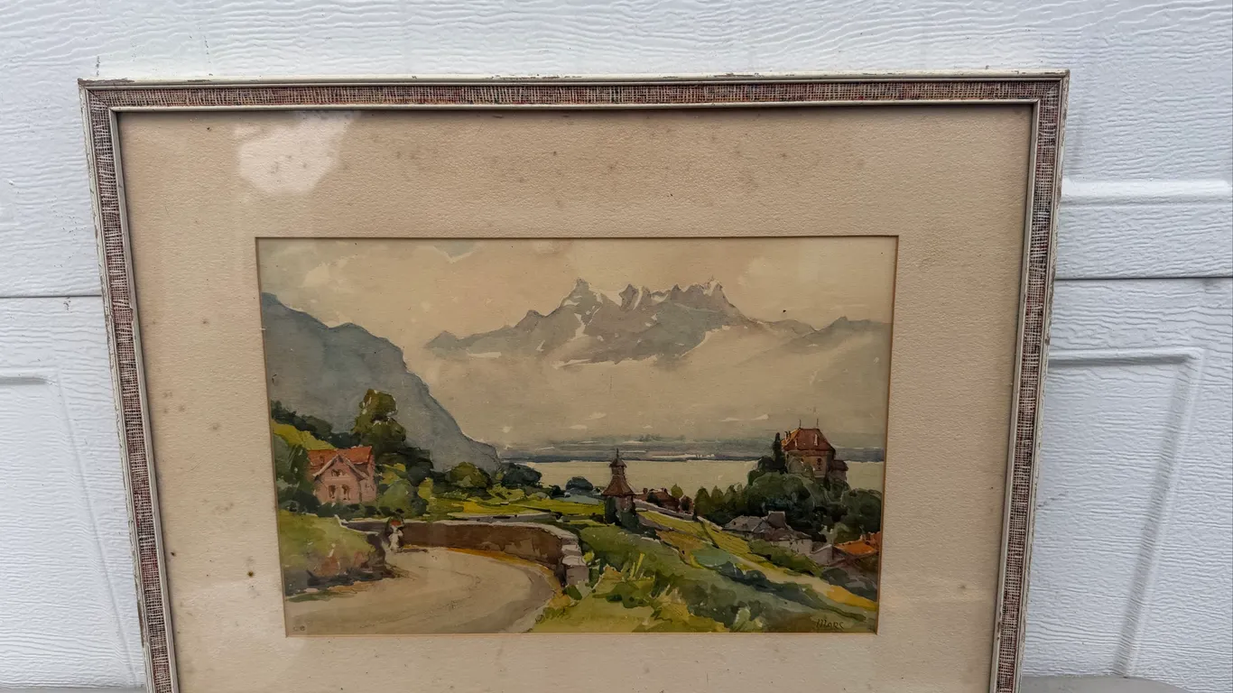 Signed Marc Mountain Village Watercolor
