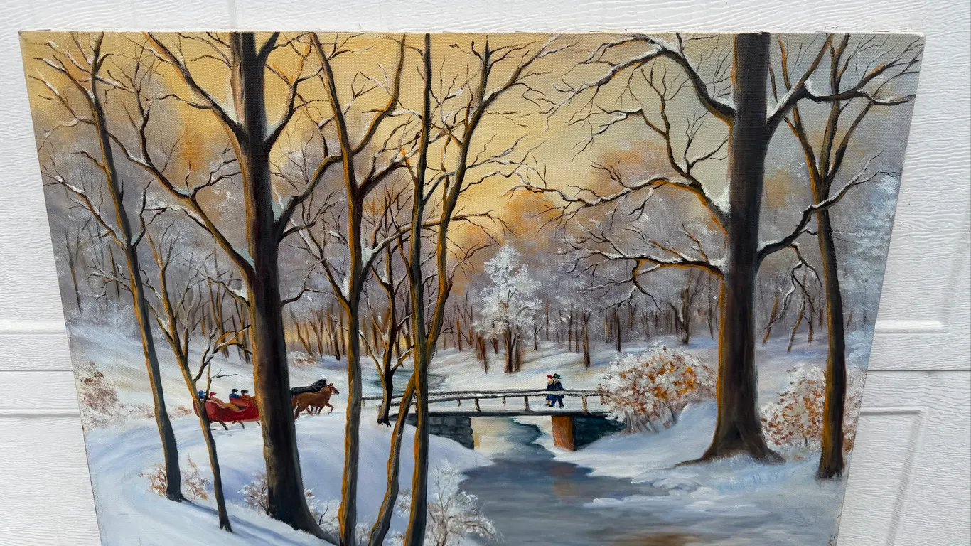 P. Means Signed Winter Sleigh Painting