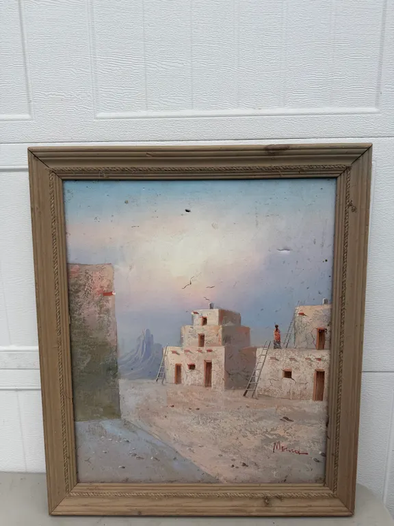 Signed Southwest Pueblo Landscape Painting