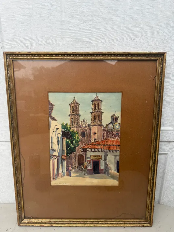 J. Dominguez Signed Cathedral Watercolor