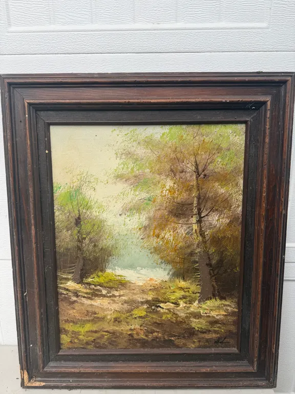 Signed Original Oil Woodland Landscape Painting