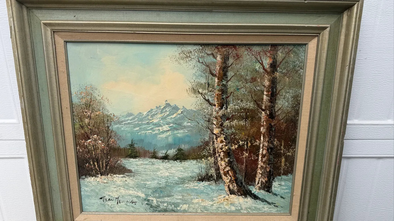 Jean Medina Signed Winter Mountain Oil Painting