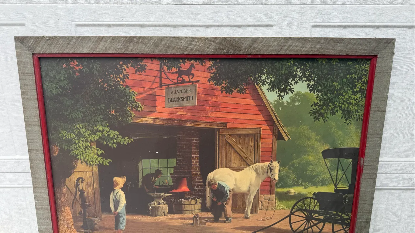Vintage A.J. Weber Blacksmith Shop Framed Print