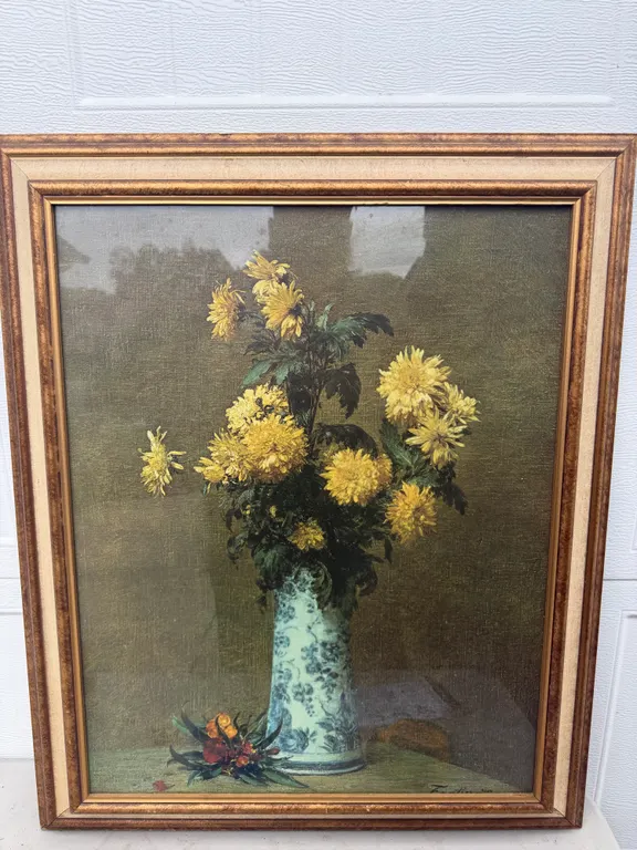 Signed Yellow Chrysanthemum Floral Framed Print