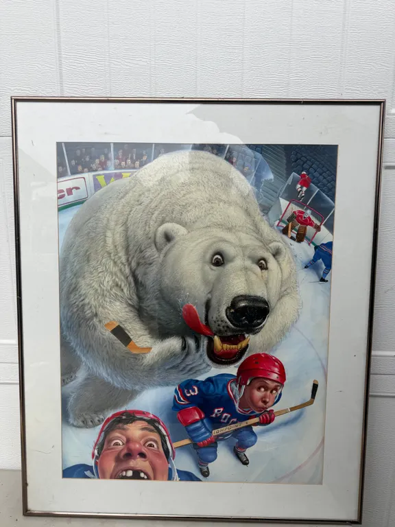 Polar Bear Hockey Comic Framed Print