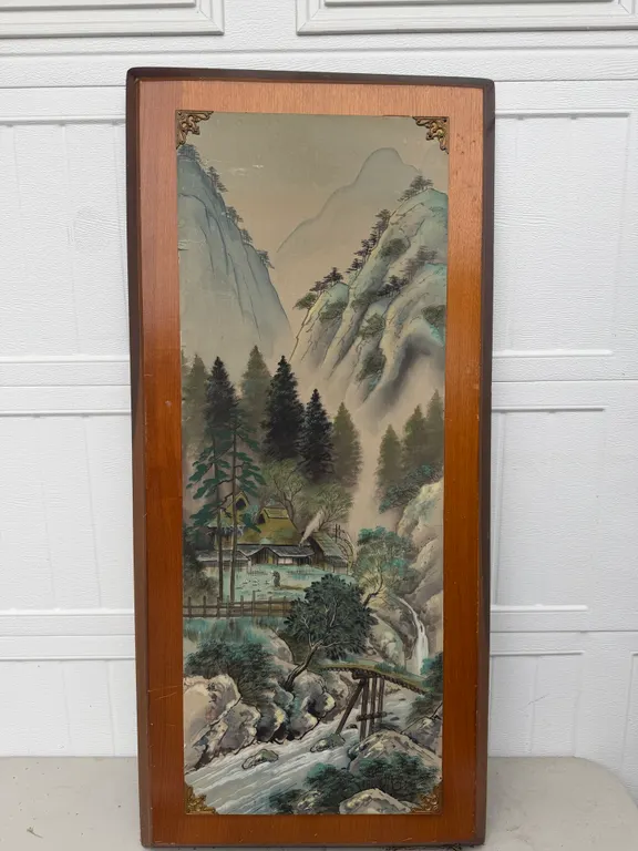 Asian Silk Mountain Village Landscape Wall Art