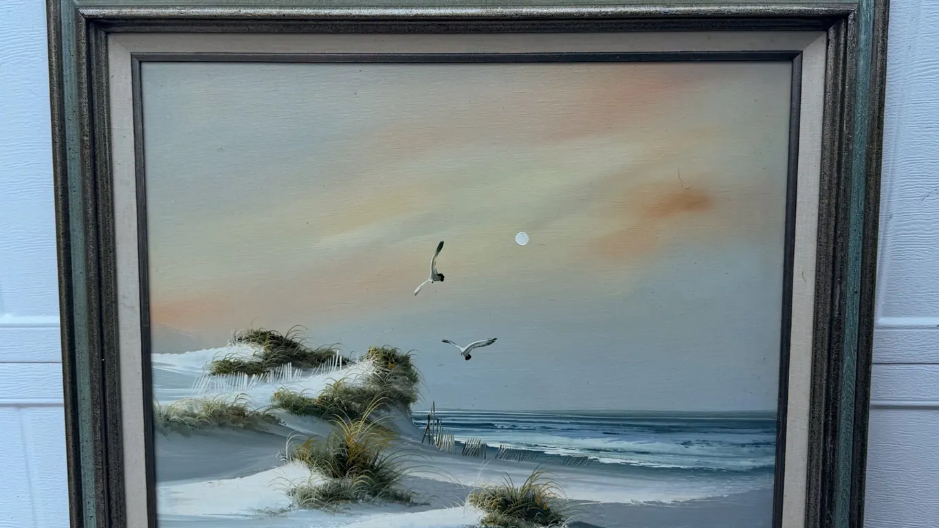 Signed Coastal Beach Dunes Seascape Painting