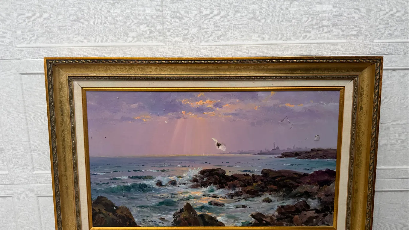 Signed Rocky Coast Seascape Oil Painting