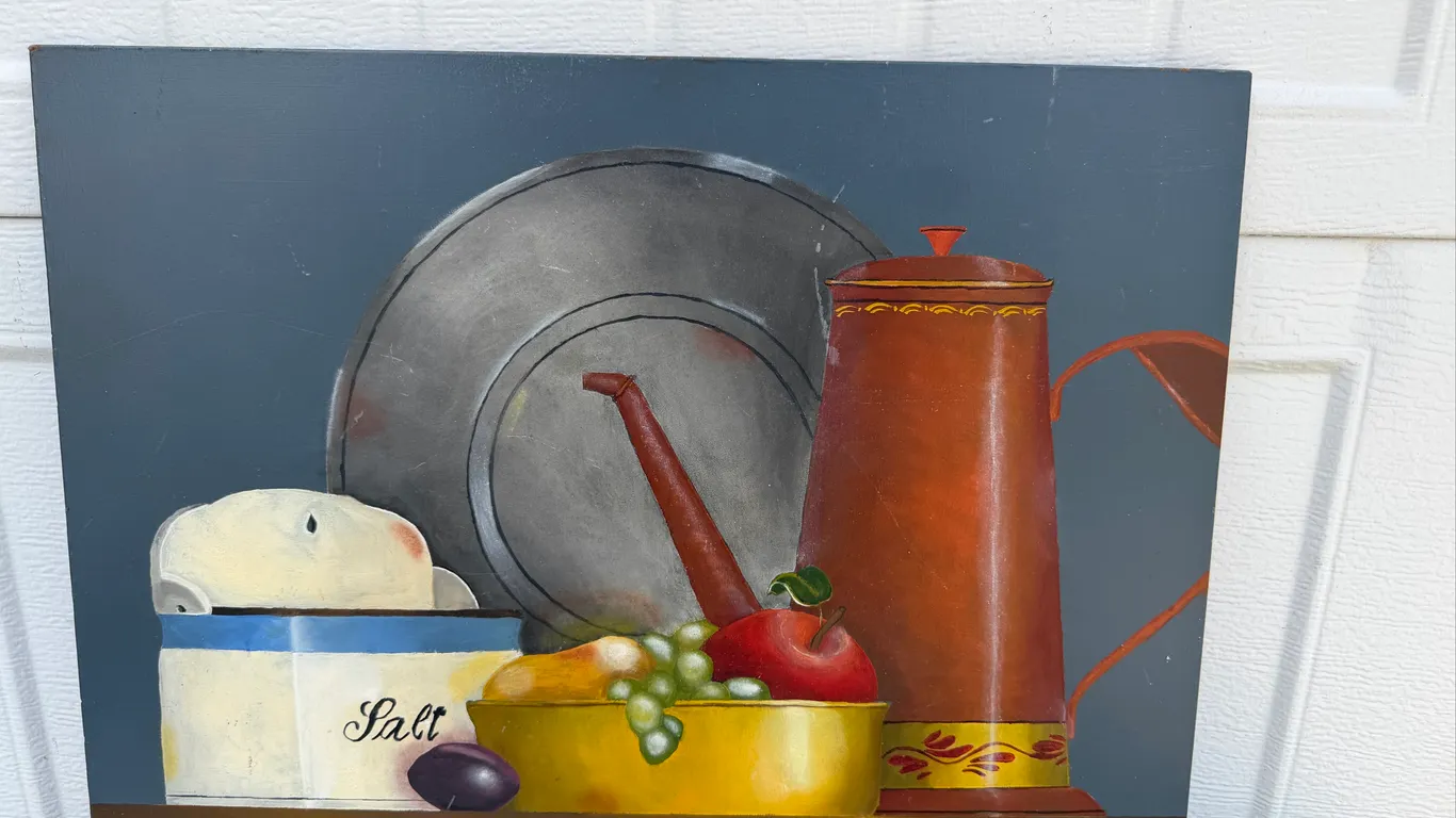 P. Dixon Kitchen Still Life Painting on Board