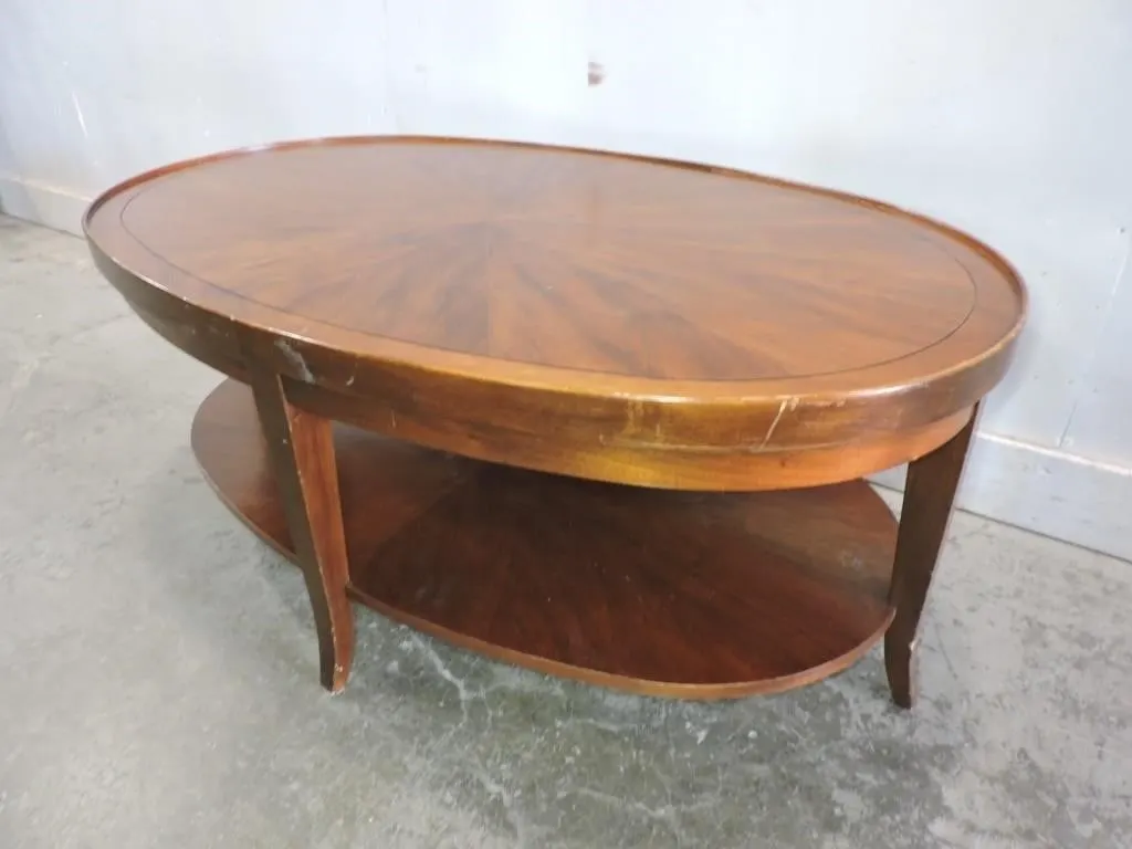 OVAL 2 TIERED SUNBURST VENEER COFFEE TABLE