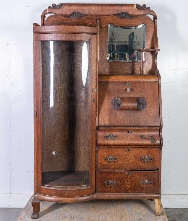 ANTIQUE TIGER OAK SIDE-BY-SIDE SECRETARY DESK WITH