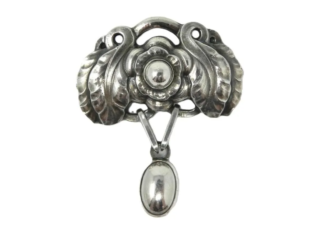 GEORG JENSEN STERLING SILVER FLOWER BROOCH 11.21g