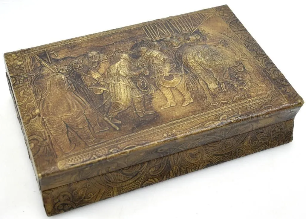 LEATHER AND WOOD CIGAR / CIGARETTE BOX