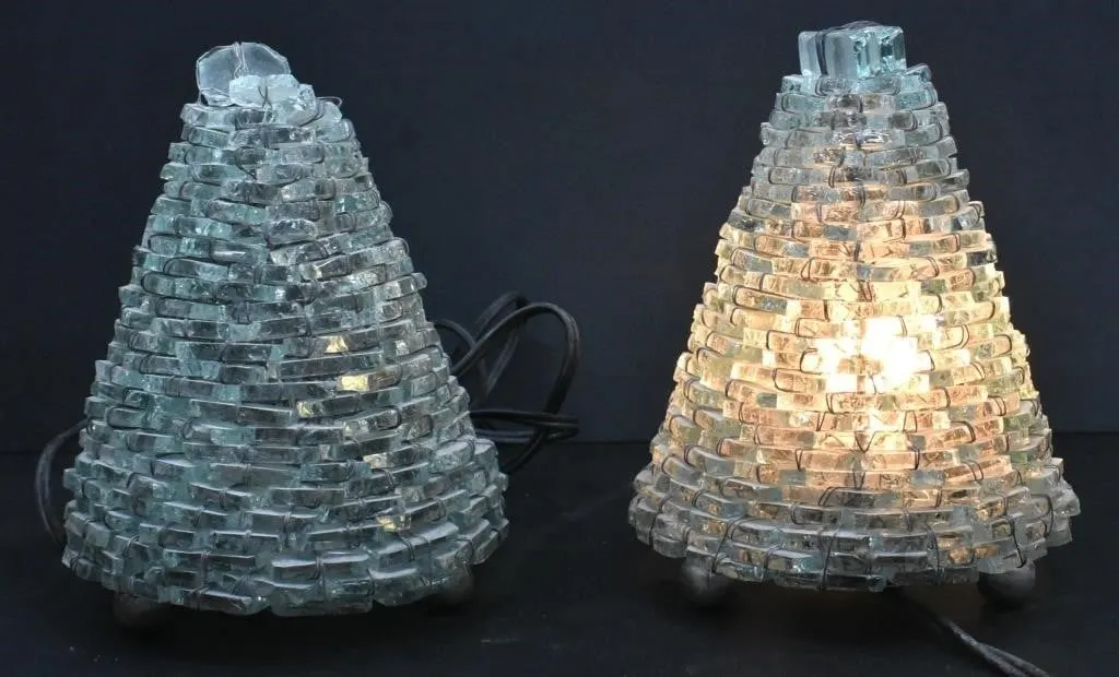 TWO GLASS TILE TABLE LAMPS
