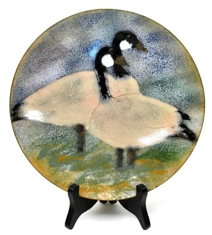 MD CENTURY CANADA GEESE ENAMEL ON COPPER PLATE