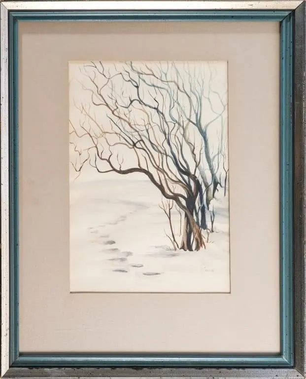 P HARDING WINTER LANDSCAPE WATERCOLOUR