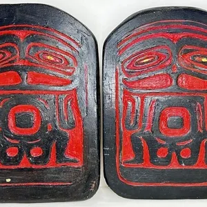 2 WEST COAST-STYLE FROG RELIEF CARVINGS IN WOOD
