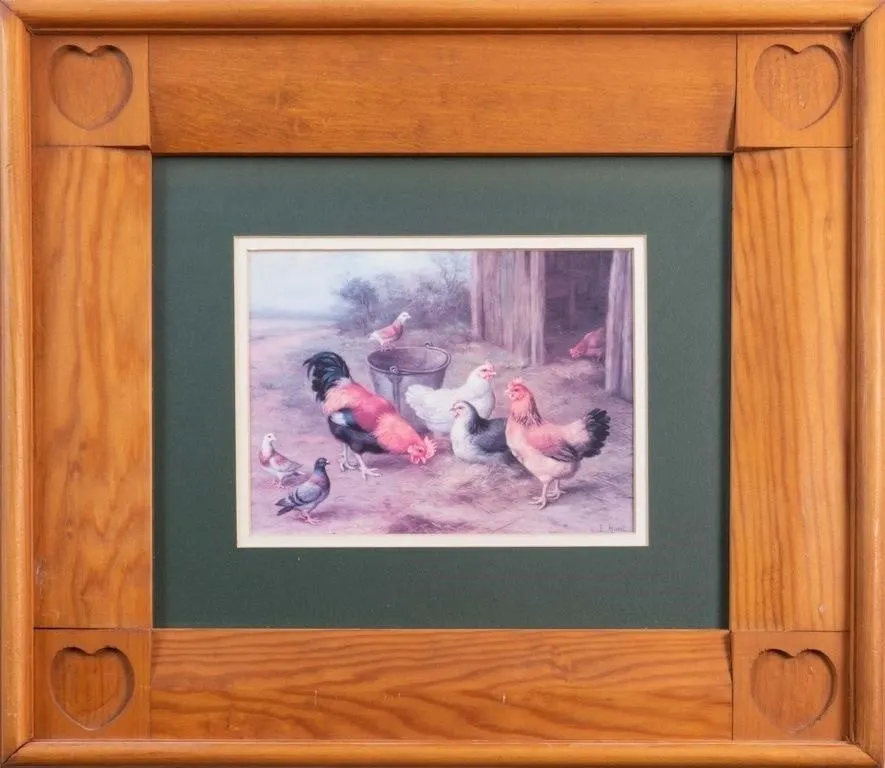 EDGAR HUNT "THE PECKING ORDER" FRAMED ART PRINT