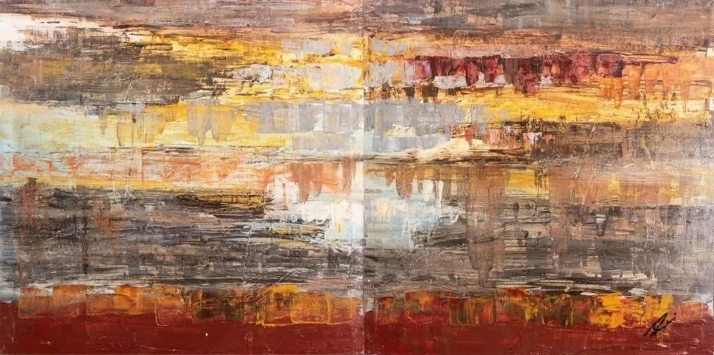 CONTEMPORARY HORIZONTAL ABSTRACT DIPTYCH