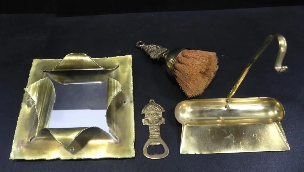 BRASS VANITY MIRROR, BRUSH,TABLE SWEEPER