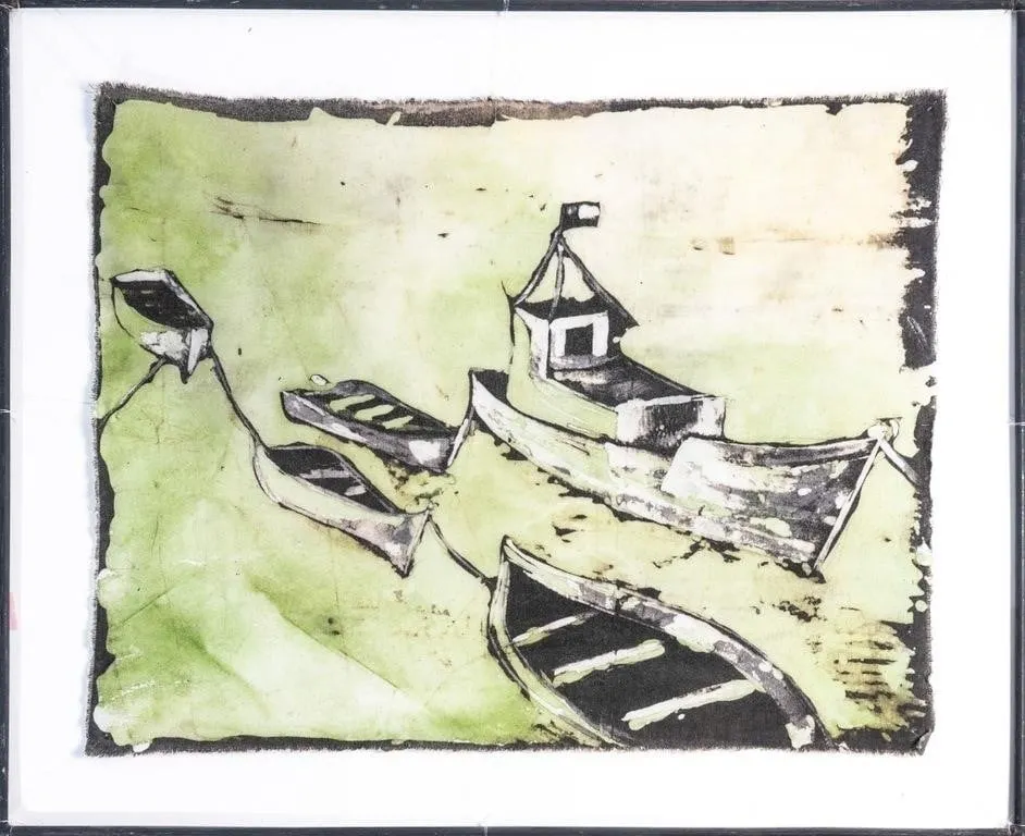 MARITIME HARBOUR BOATS BATIK TEXTILE PANEL