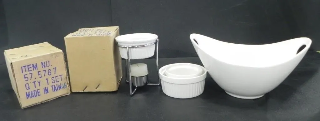 SAUCE WARMERS WITH METAL STAND, CANDLES, SERVING