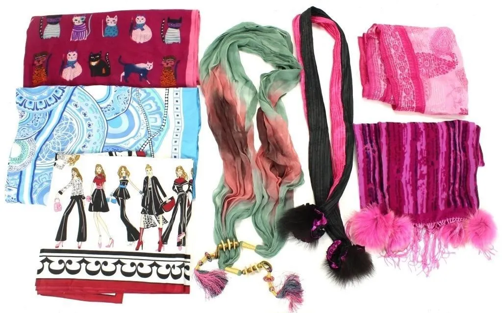 PINK & GRAPHIC SILK, VELOUR & SOFT SCARVES
