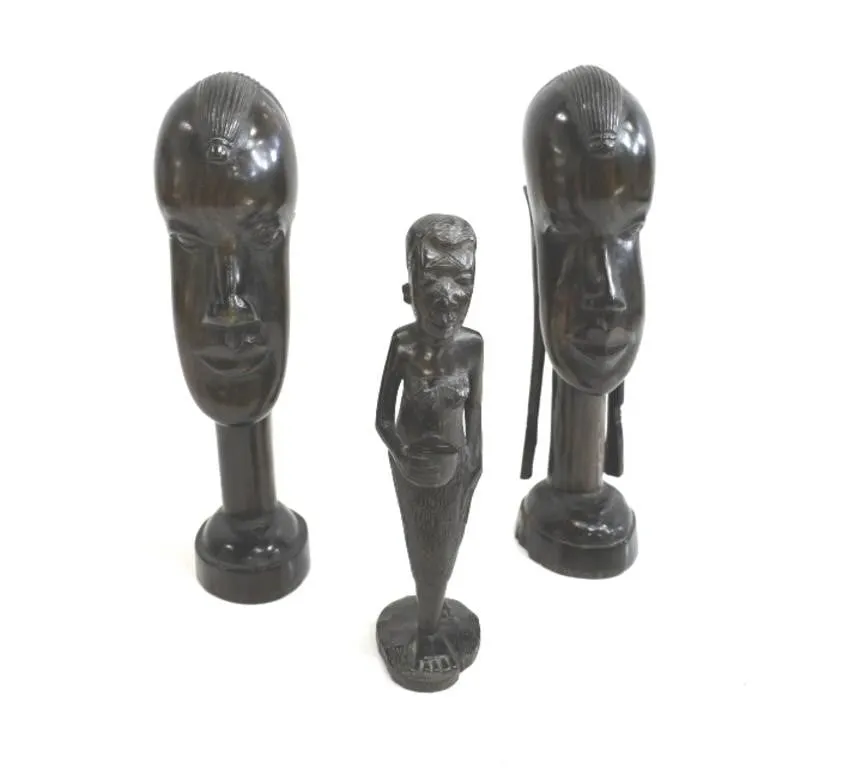 TRIO OF PORTRAIT AFRICAN EBONY WOOD CARVINGS