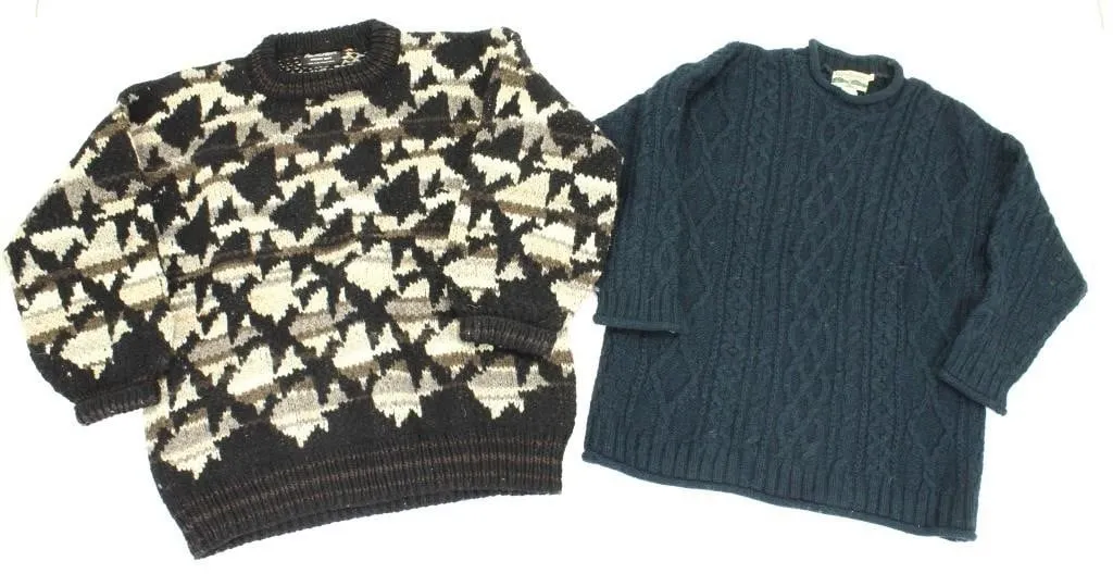 TWO 100% WOOL PATTERN & BLUE SWEATERS