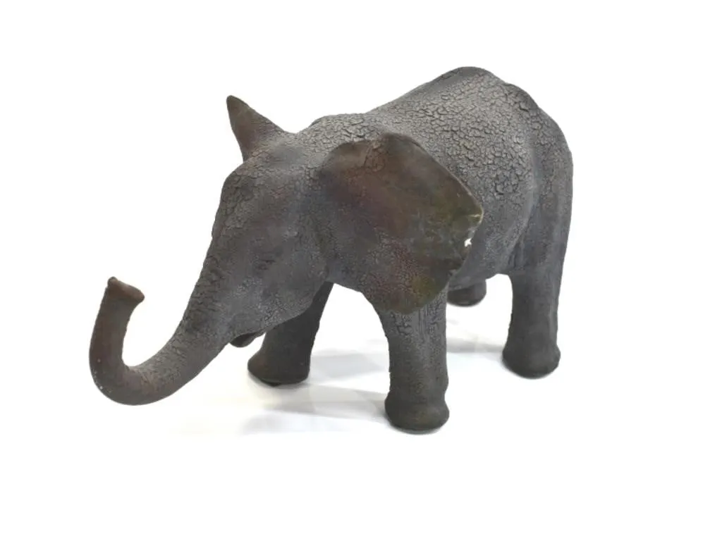 CERAMIC ELEPHANT FIGURINE W/ CRACKLED MATTE GLAZE